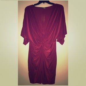 Merlot Colored Plunging Neck Dress